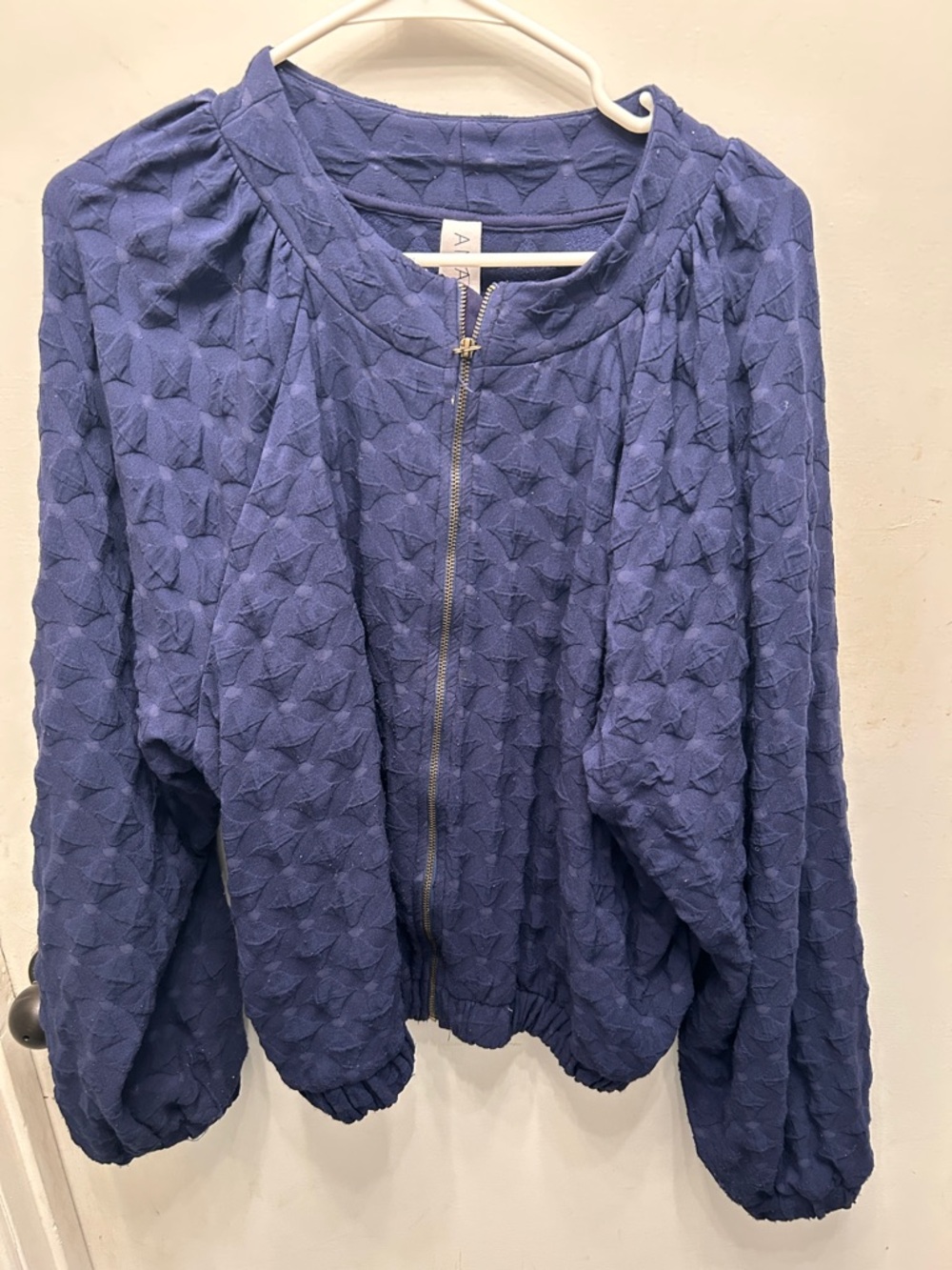 Textured Navy Blue Bomber Jacket with Zip Bought at Anthropologie. Made by Amadi